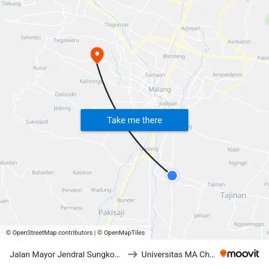 Jalan Mayor Jendral Sungkono 52 to Universitas MA Chung map
