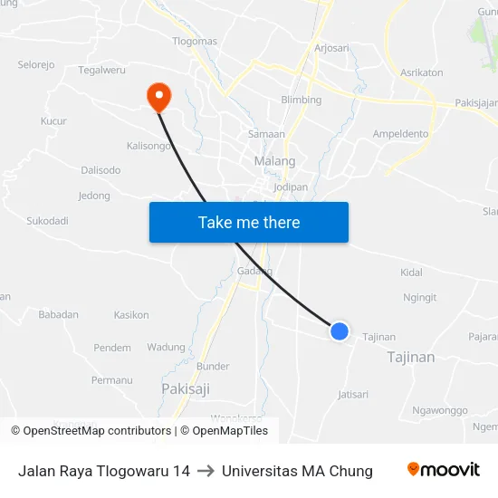 Jalan Raya Tlogowaru 14 to Universitas MA Chung map