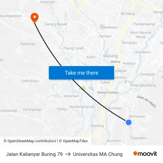 Jalan Kalianyar Buring 79 to Universitas MA Chung map