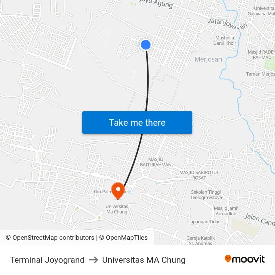 Terminal Joyogrand to Universitas MA Chung map