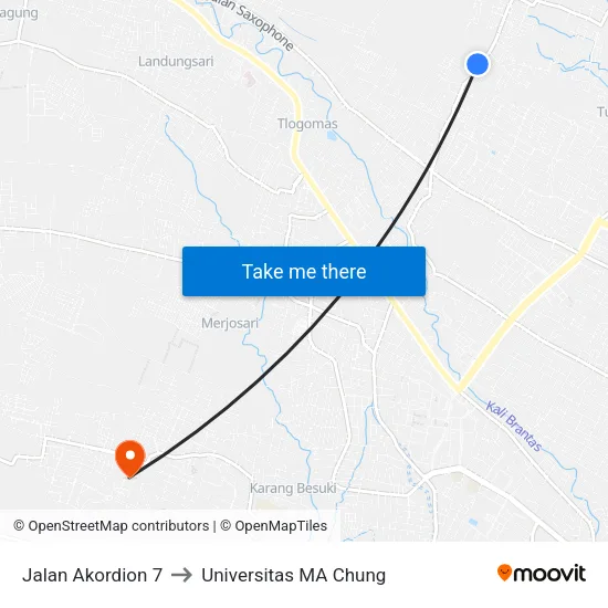 Jalan Akordion 7 to Universitas MA Chung map