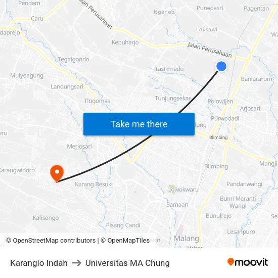Karanglo Indah to Universitas MA Chung map