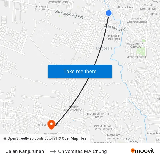 Jalan Kanjuruhan 1 to Universitas MA Chung map
