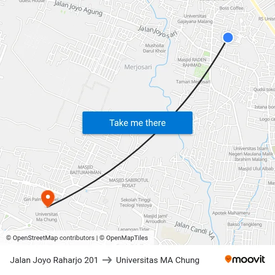 Jalan Joyo Raharjo 201 to Universitas MA Chung map