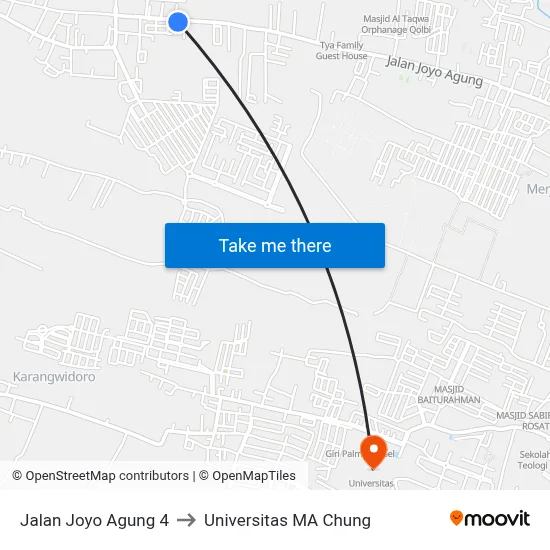 Jalan Joyo Agung 4 to Universitas MA Chung map