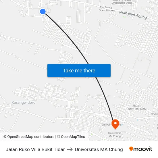 Jalan Ruko Villa Bukit Tidar to Universitas MA Chung map
