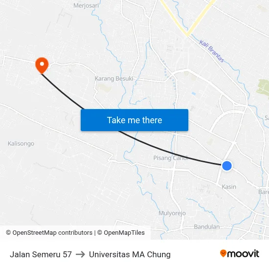 Jalan Semeru 57 to Universitas MA Chung map