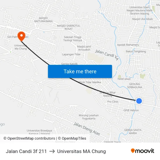 Jalan Candi 3f 211 to Universitas MA Chung map
