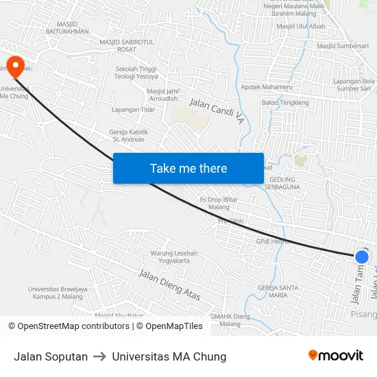 Jalan Soputan to Universitas MA Chung map