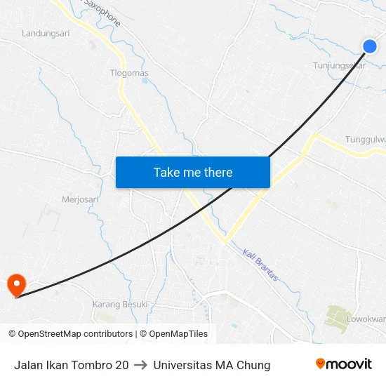 Jalan Ikan Tombro 20 to Universitas MA Chung map