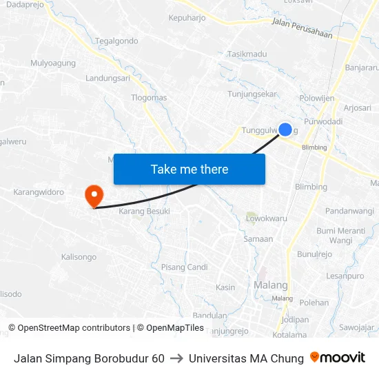 Jalan Simpang Borobudur 60 to Universitas MA Chung map