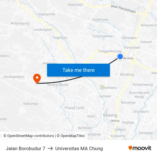 Jalan Borobudur 7 to Universitas MA Chung map