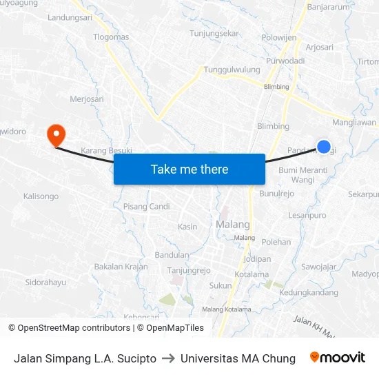 Jalan Simpang L.A. Sucipto to Universitas MA Chung map
