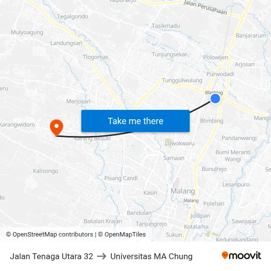 Jalan Tenaga Utara 32 to Universitas MA Chung map