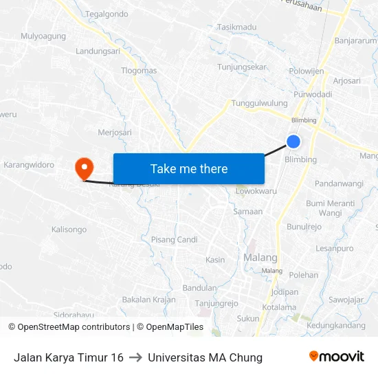 Jalan Karya Timur 16 to Universitas MA Chung map