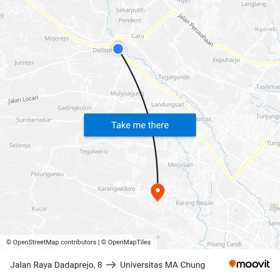 Jalan Raya Dadaprejo, 8 to Universitas MA Chung map