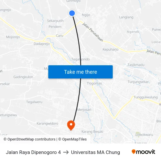 Jalan Raya Dipenogoro 4 to Universitas MA Chung map