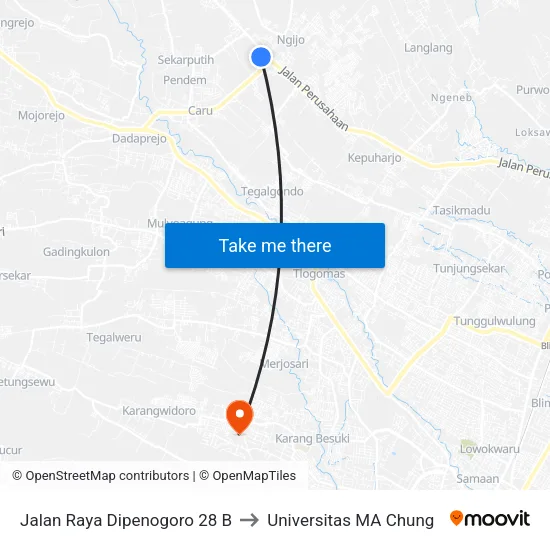 Jalan Raya Dipenogoro 28 B to Universitas MA Chung map