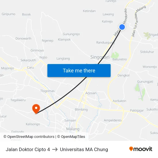Jalan Doktor Cipto 4 to Universitas MA Chung map