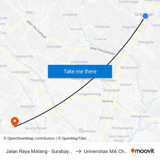 Jalan Raya Malang - Surabaya, 46 to Universitas MA Chung map
