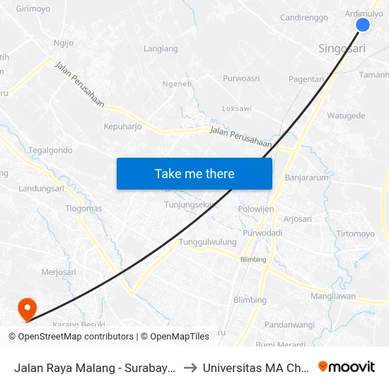 Jalan Raya Malang - Surabaya 43 to Universitas MA Chung map