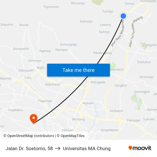 Jalan Dr. Soetomo, 58 to Universitas MA Chung map