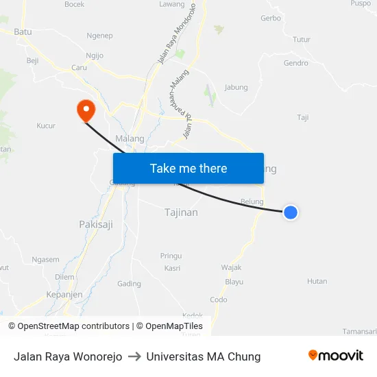 Jalan Raya Wonorejo to Universitas MA Chung map