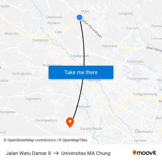 Jalan Watu Damar 8 to Universitas MA Chung map