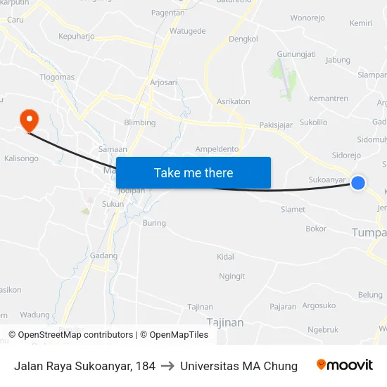 Jalan Raya Sukoanyar, 184 to Universitas MA Chung map