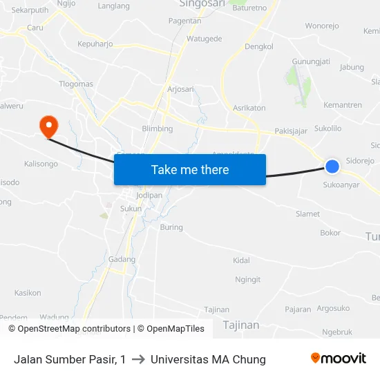 Jalan Sumber Pasir, 1 to Universitas MA Chung map