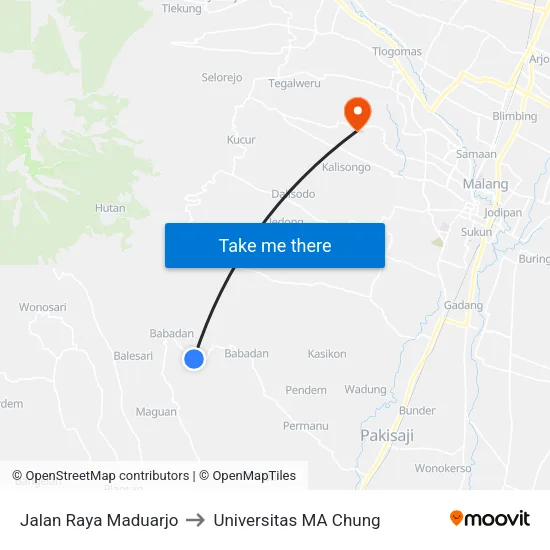 Jalan Raya Maduarjo to Universitas MA Chung map