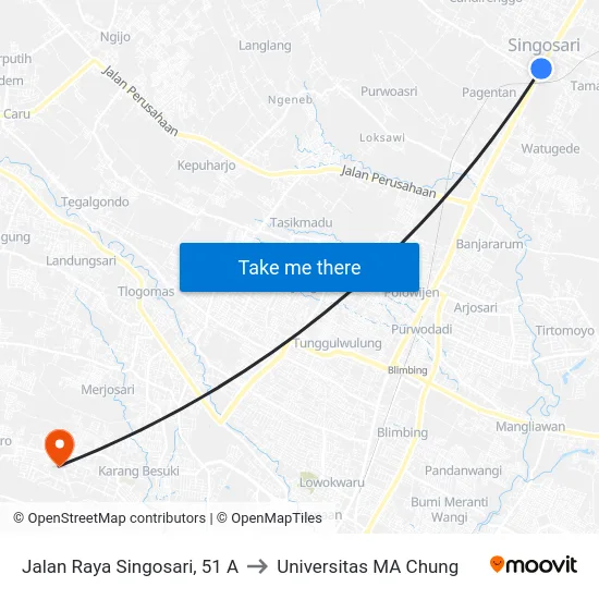 Jalan Raya Singosari, 51 A to Universitas MA Chung map