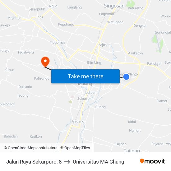 Jalan Raya Sekarpuro, 8 to Universitas MA Chung map