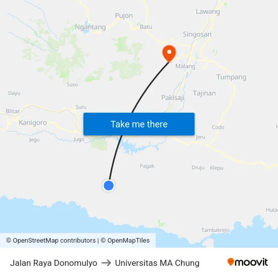 Jalan Raya Donomulyo to Universitas MA Chung map