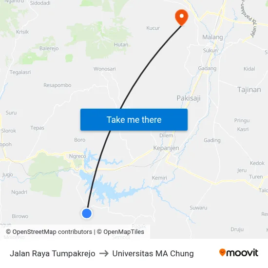 Jalan Raya Tumpakrejo to Universitas MA Chung map