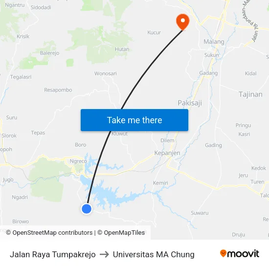 Jalan Raya Tumpakrejo to Universitas MA Chung map