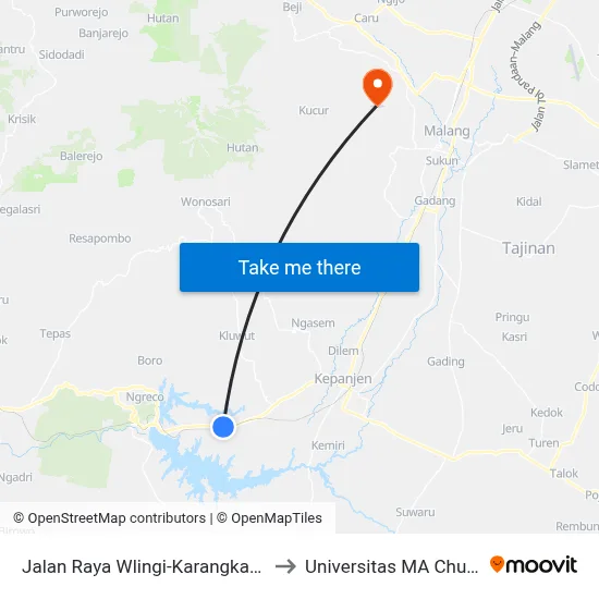 Jalan Raya Wlingi-Karangkates to Universitas MA Chung map