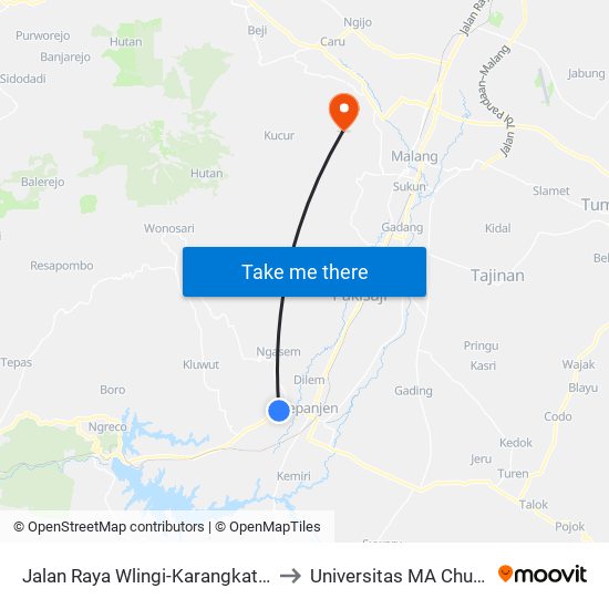 Jalan Raya Wlingi-Karangkates to Universitas MA Chung map