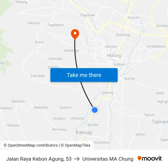 Jalan Raya Kebon Agung, 53 to Universitas MA Chung map