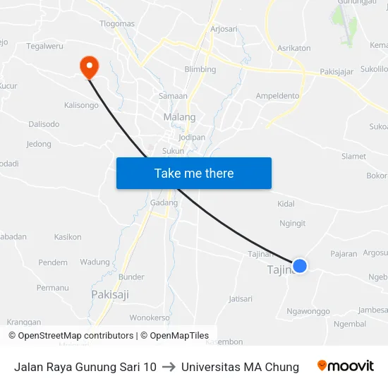 Jalan Raya Gunung Sari 10 to Universitas MA Chung map