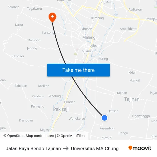 Jalan Raya Bendo Tajinan to Universitas MA Chung map