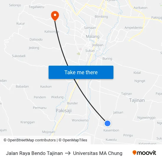 Jalan Raya Bendo Tajinan to Universitas MA Chung map