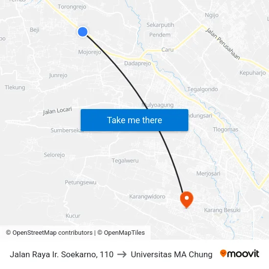 Jalan Raya Ir. Soekarno, 110 to Universitas MA Chung map