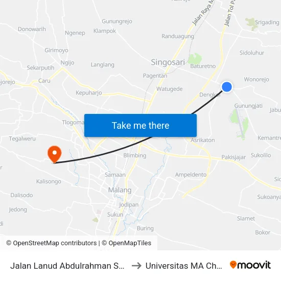 Jalan Lanud Abdulrahman Saleh to Universitas MA Chung map