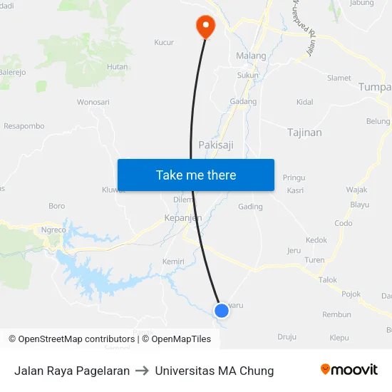 Jalan Raya Pagelaran to Universitas MA Chung map