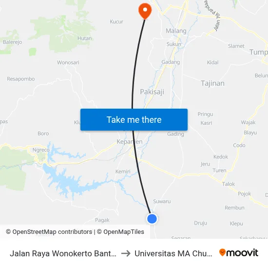 Jalan Raya Wonokerto Bantur to Universitas MA Chung map