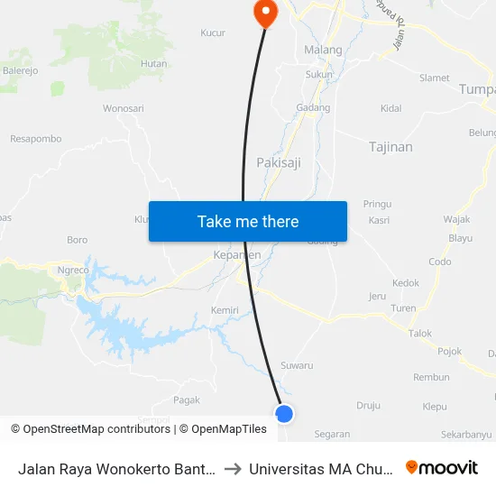 Jalan Raya Wonokerto Bantur to Universitas MA Chung map