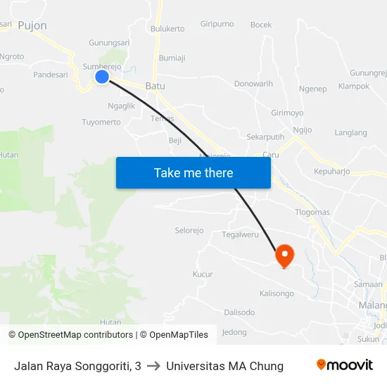 Jalan Raya Songgoriti, 3 to Universitas MA Chung map
