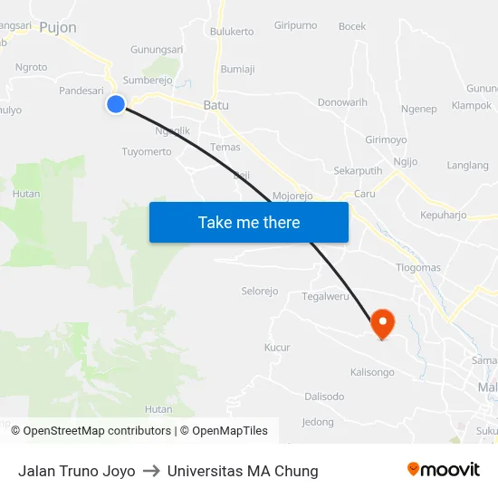 Jalan Truno Joyo to Universitas MA Chung map