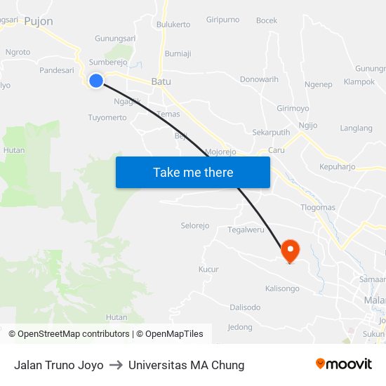 Jalan Truno Joyo to Universitas MA Chung map